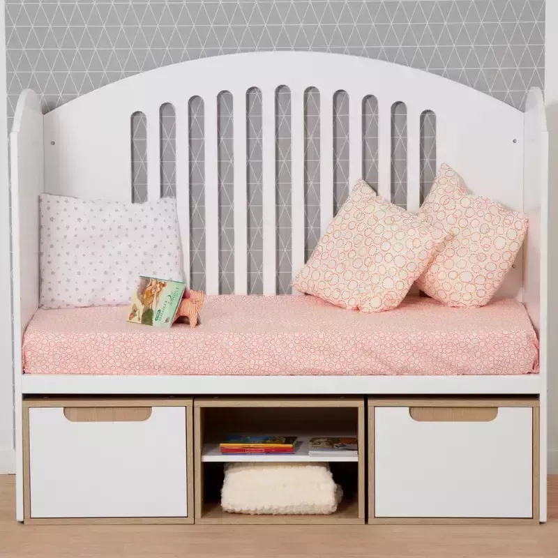 Children's bed / Baby bed with a mattress Avaldsnes 10, Colour: White -  Measurements: 90 x 124 x 67 cm (H x W x D).